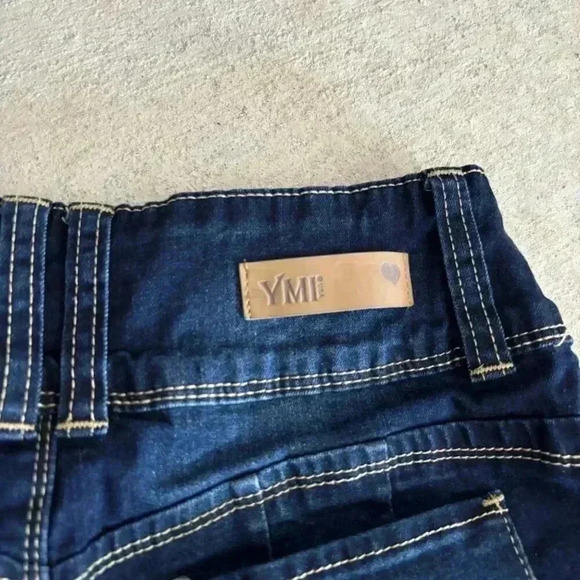 YMI Blue Jean Shorts with Rolled Cuffs and Distressed Look - Picture 5 of 7